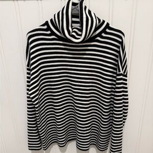 Striped Black and White Turtleneck Sweater